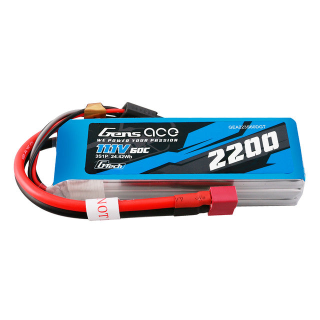 Gens Ace 2200mAh 3S 60C 11.1V G-Tech Lipo Battery Pack with Deans Plug